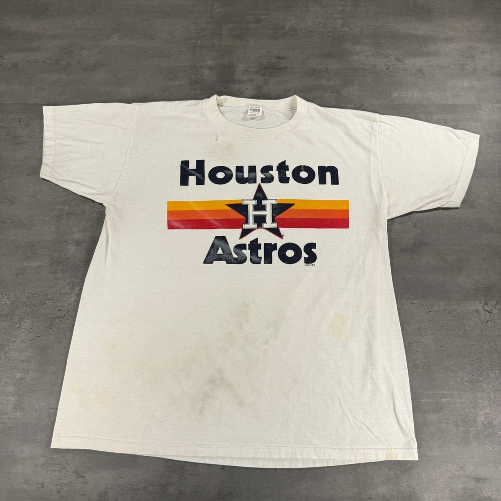 Vintage 80s Houston Astros T-Shirt XL Fit M White Baseball Paper Thin Distress